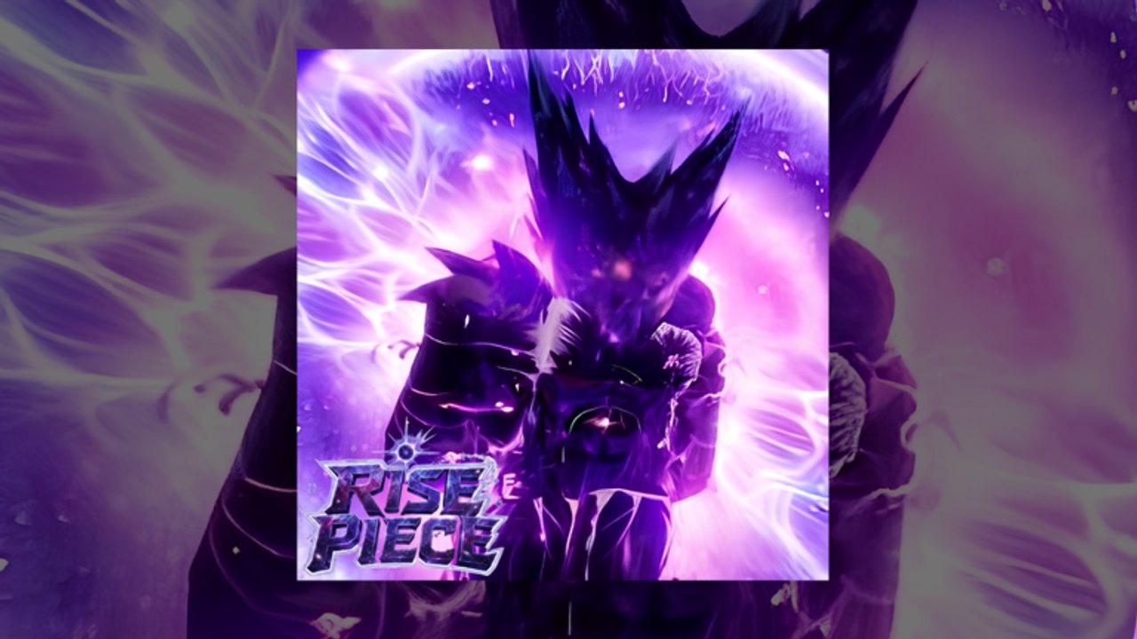 Rise Piece Cosmic Garou character in purple lightning with the official game logo